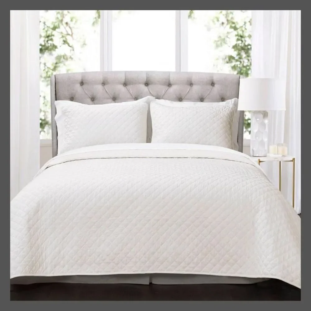 Lush Decor -  3-Piece Diamond Quilt Set OEKO-TEX STAN White
